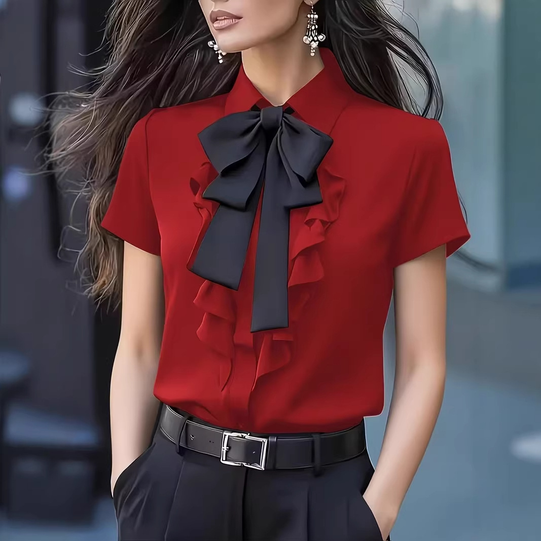 Women Short Sleeve Shirt with  - огляд і ціна Shirt Camp Collar